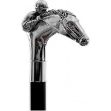MadDeco - Jockey plus paardenhoofd - Beukenhouten wandelstok met zilver verguld handvat - Italiaans design