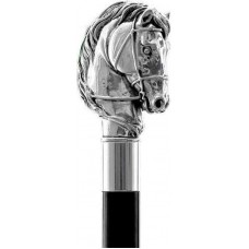 MadDeco - Paardenhoofd met hoofdstel - Beukenhouten wandelstok met zilver verguld handvat - Italiaans design