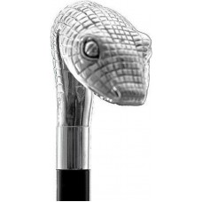 MadDeco - Slang - Slangenkop - Beukenhouten wandelstok met zilver verguld handvat - Italiaans design