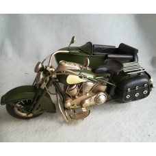 MadDeco groene vintage blikken motor met zijspan